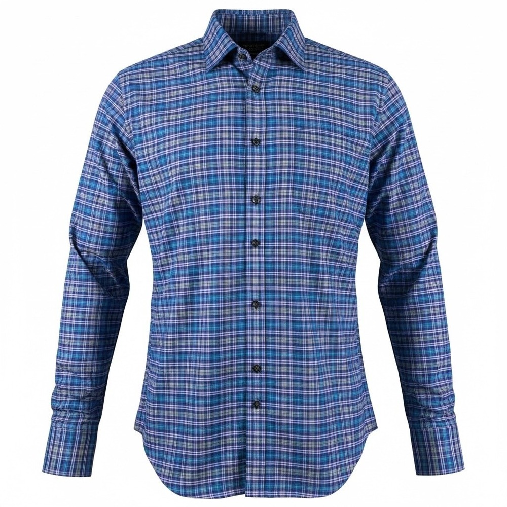 Peter Millar Mens Button Down Shirt Blue Plaid Long Sleeve Med Polyester Blend